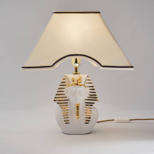 Tutankhamun table lamp, Ahura Porcelain, white & gold, 1970`s ca, Italian
